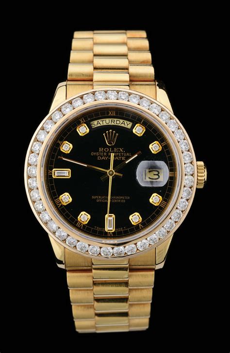 mens rolex gold date black|18k gold Rolex with diamonds.